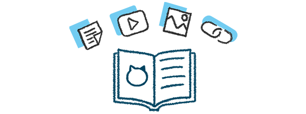 Loomly content management features asset management blue book illustration